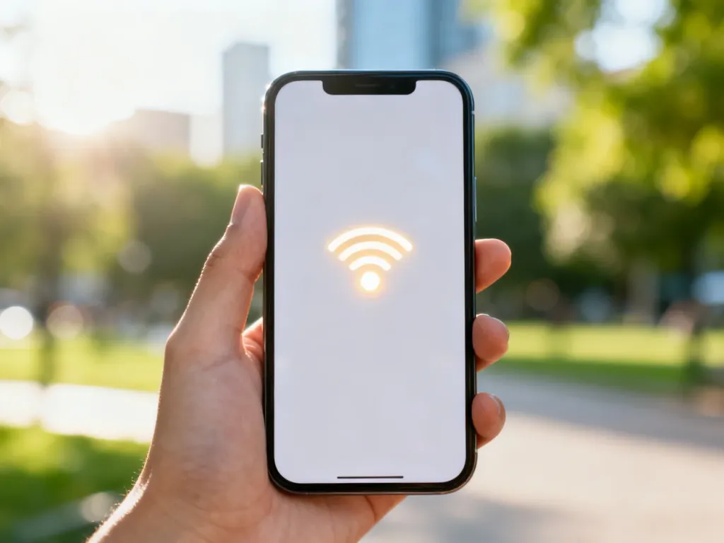 Dłoń trzymająca smartfon z wyświetloną mapą zasięgu sieci, co ilustruje proces sprawdzania dostępności usług mobilnych.