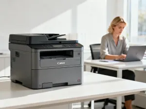 Nowoczesne stanowisko pracy z laptopem, na którego ekranie widać proces konwersji dokumentu do formatu PDF.